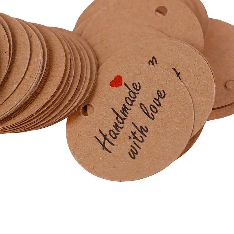 100pcs/lot Handmade with Love Labels Hang Tags Blank Kraft Paper String Tag Labels Party Favors Gift