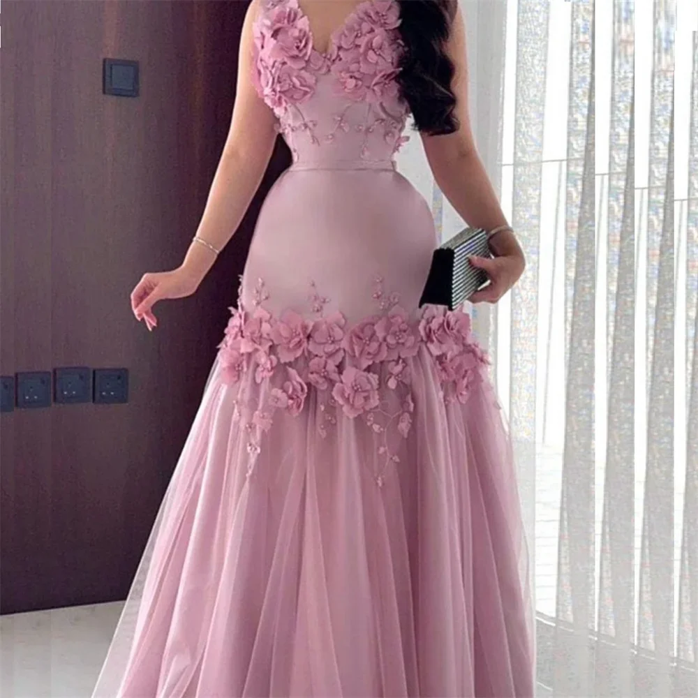 Customized Prom Dress Saudi Arabia Evening Dearin Sweetheart A-line Floor Length Skirts Tulle 3D Flower Applique Bespoke Occasio