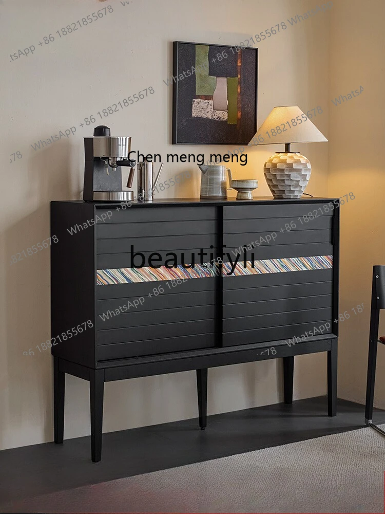 X Solid Wood Small Apartment Living Room Wall-Mounted Storage Cabinet Sofa Side Tea Cabinet