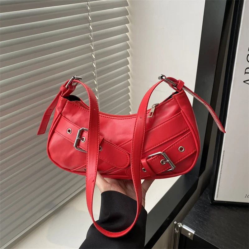 Y2K VintagePULeather WomenShoulderBag Small Crossbody Bag for Women Fashion Ladies Underarm Bag Clutch Purse Female Handbag view 3