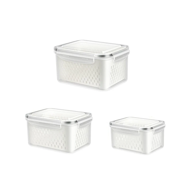 Fruit Vegetable Storage Containers For Fridge, 3 Pack Produce Saver Containers Refrigerator Organizer Bins For Salad