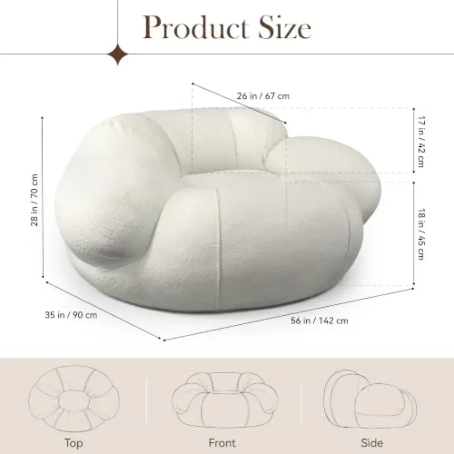 5 Feet Bean Bag Chairs for Adults, Giant Bean Bag Chairs with Filled Microbeads, Grey Fabric, Ultra-Soft and Supportive for Liv