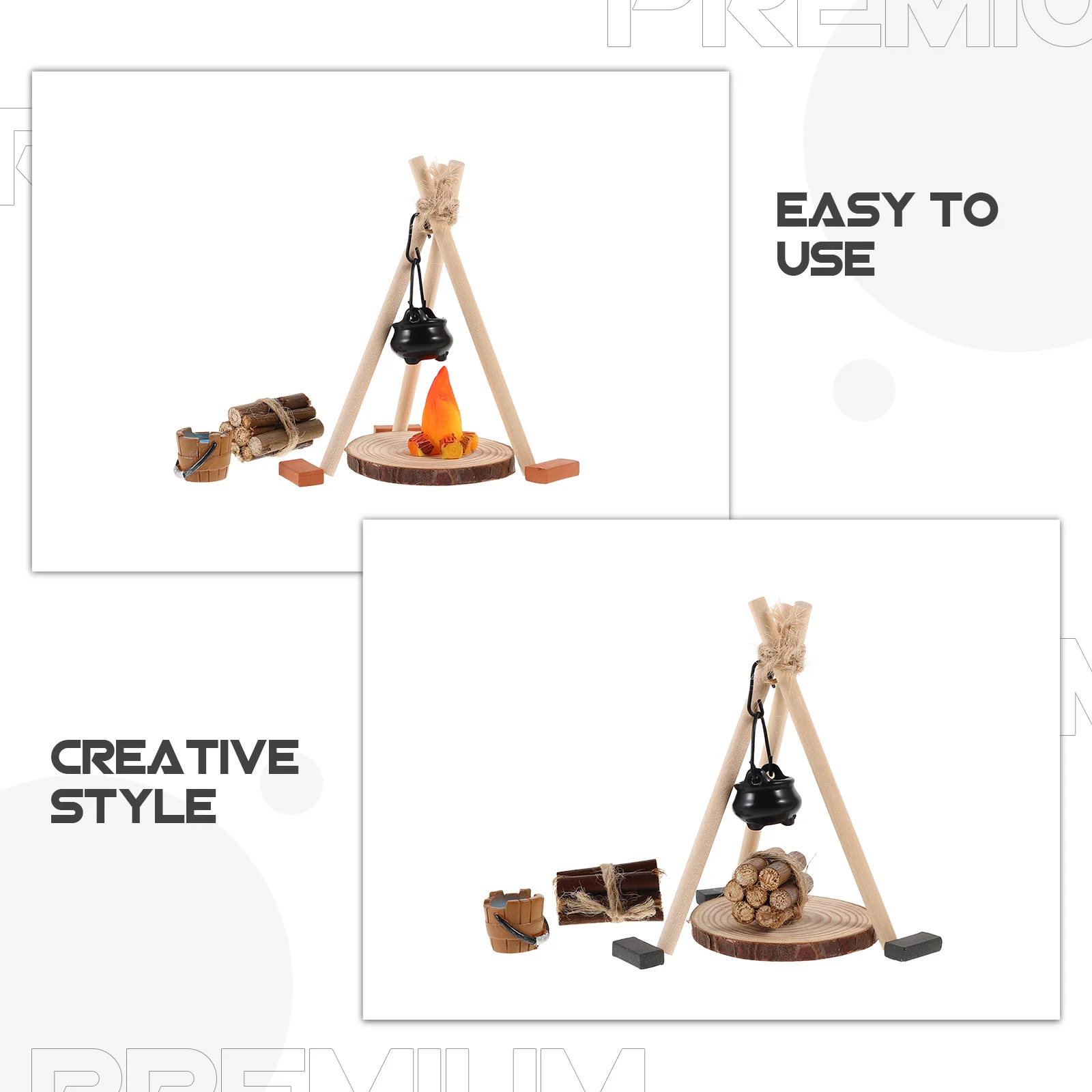 ชุดเตาไฟจำลองขนาดเล็ก 26 ชิ้น พร้อมหม้อแขวน ของตกแต่งไม้ฟืนสมจริง สำหรับสวนเทพนิยาย ฉากฤดูหนาว บ้านตุ๊กตา คริสต์มาส และการตั้งแคมป์