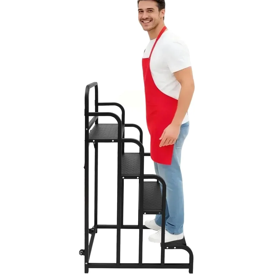 4-Step Non-Slip Stair with Wheels Handrail, 21.65 x 29.92 x 54.72In