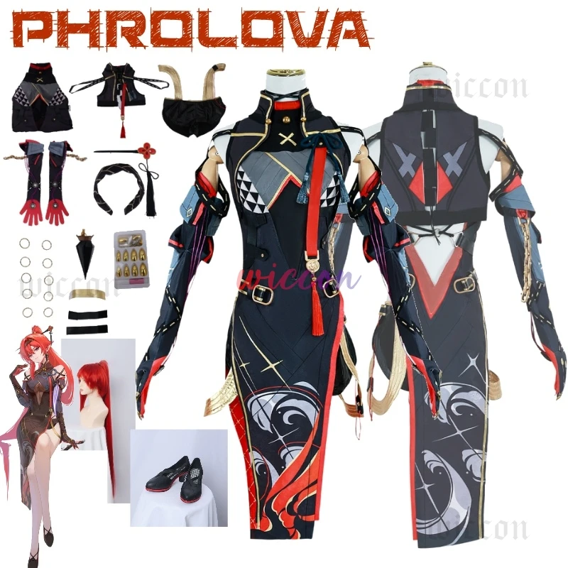 

Wuthering Waves Game Yinlin One Character With Long Red Hair And Dress Infiltrate The Investigators Cosplay Costume Full Of Suit