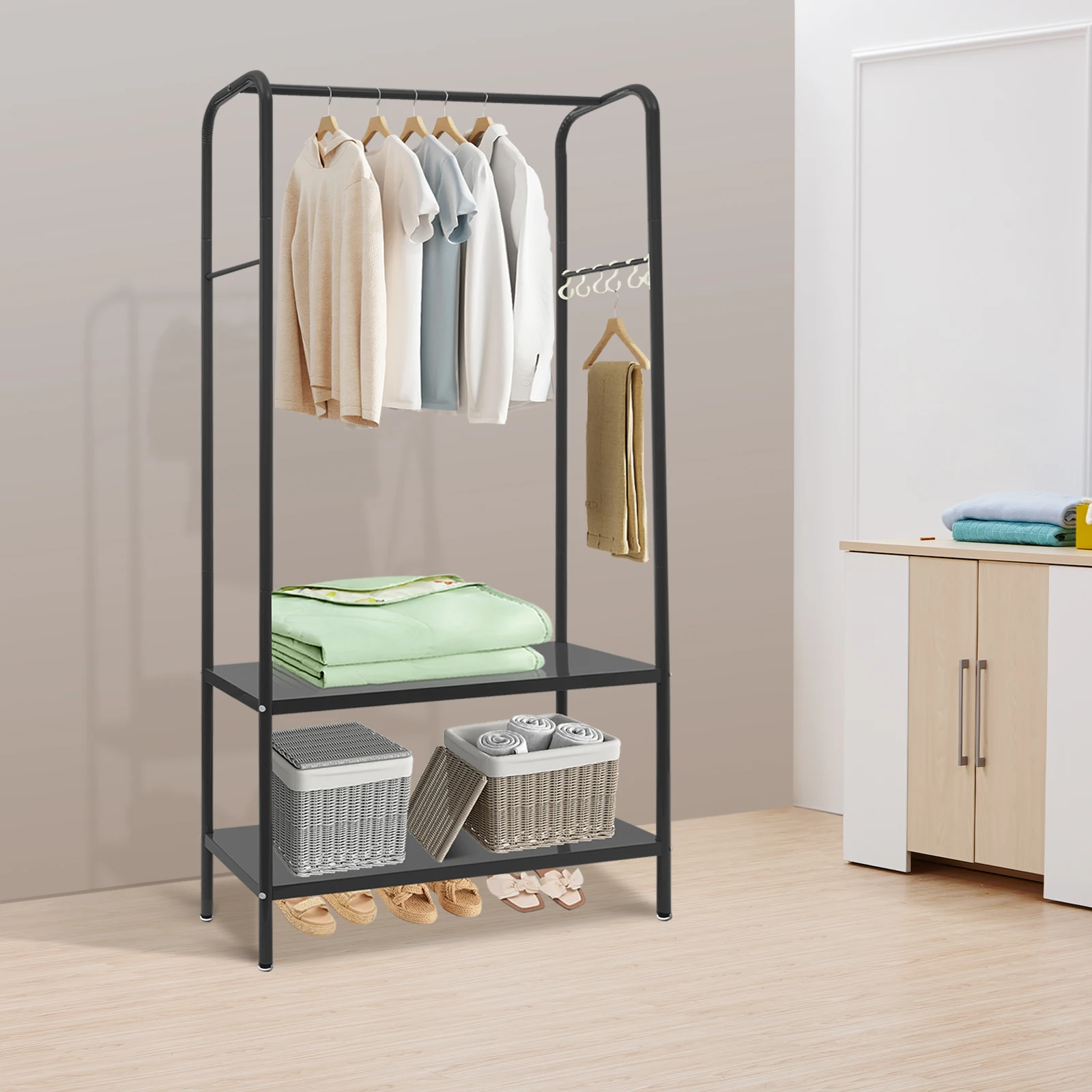 Clothes Rack with Bottom Shelves, Home Clothes Rack, Standing Clothes Rack