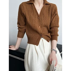 2024 New Arival Women Autumn Cardigans Coat Knitted Polo Neck V-Neck Design Slim Sweater Women Cape Clothes Tops