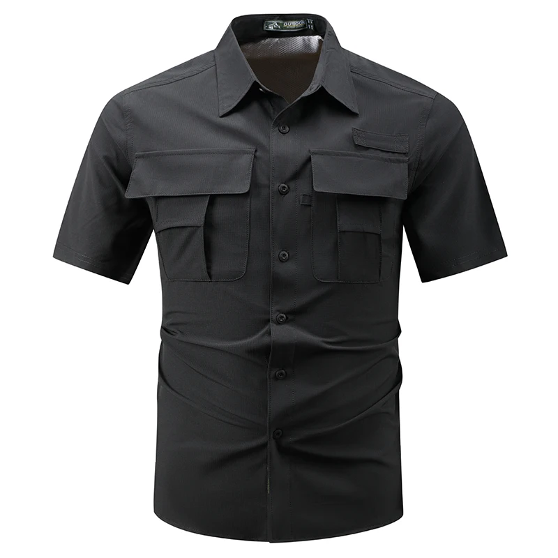 Men Tactical Short Sleeve Shirt Men Cargo Work Shirts Summer Breathable Quick Dry Multi-pocket Hiking Fishing Outdoor Shirts