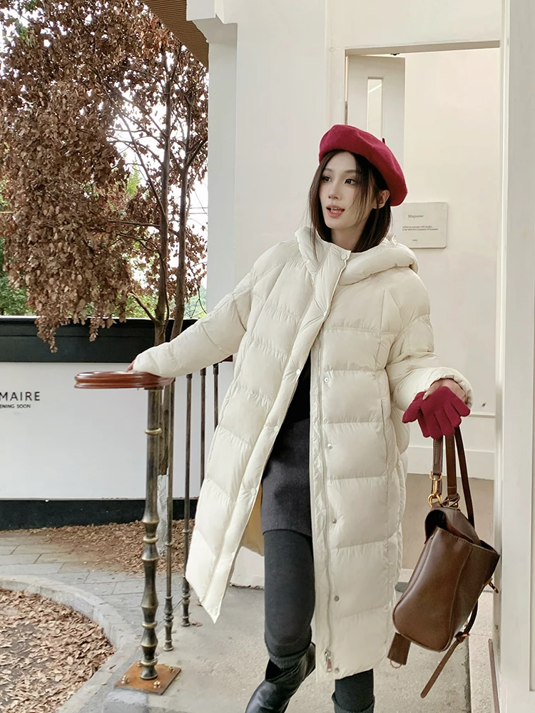 

Женское зимнее пуховое пальто Yang Bubble Peach Blossom с капюшоном, средней длины, утепленное, в корейском стиле, прямого кроя