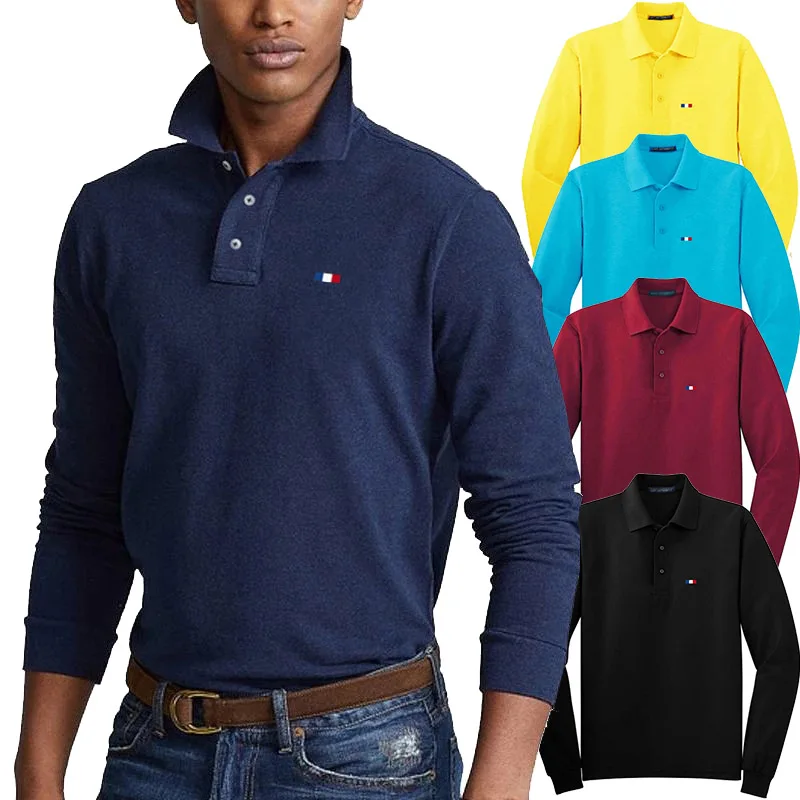 New Design Polos Shirts Men Autumn Breathable 100%Cotton Polos Shirts Men Long Sleeve Casual Plus Size Polos Sweatshirt Tops