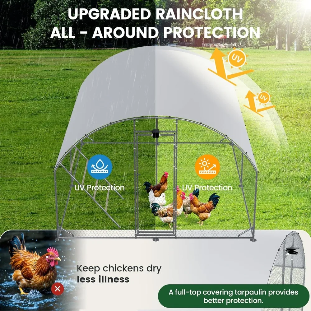 

Chicken Coop Large Metal Chicken Run with Full-Top Waterproof Cover, Chicken House for 16/20 Chickens, Poultry Cage