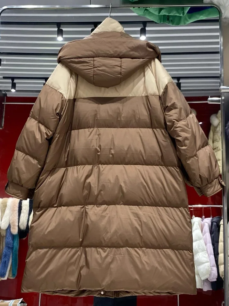 Piumino Extra Large Size addensato maternità inverno di alta qualità coreano Chic con cappuccio allentato lungo piumino d'anatra bianco donna