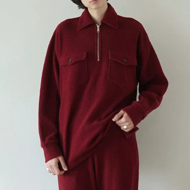 

Gagarich Japanese 2025 Chest Pocket Half Zipper Knitted Sweater Women Autumn Pullover Top Slim Fit Base Jacket Top