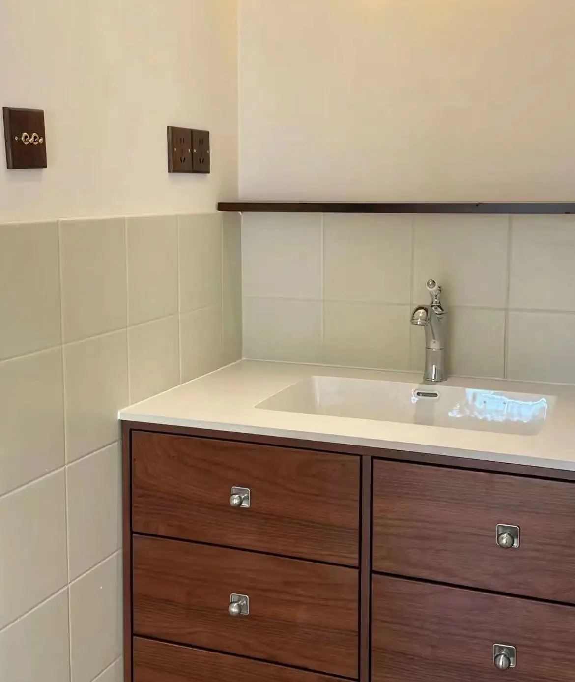 

Vintage Bathroom Cabinet Slate Seamless Integrated Basin Combination Solid Wood Washing FacadeToilet Sink Vanity Retro Storage