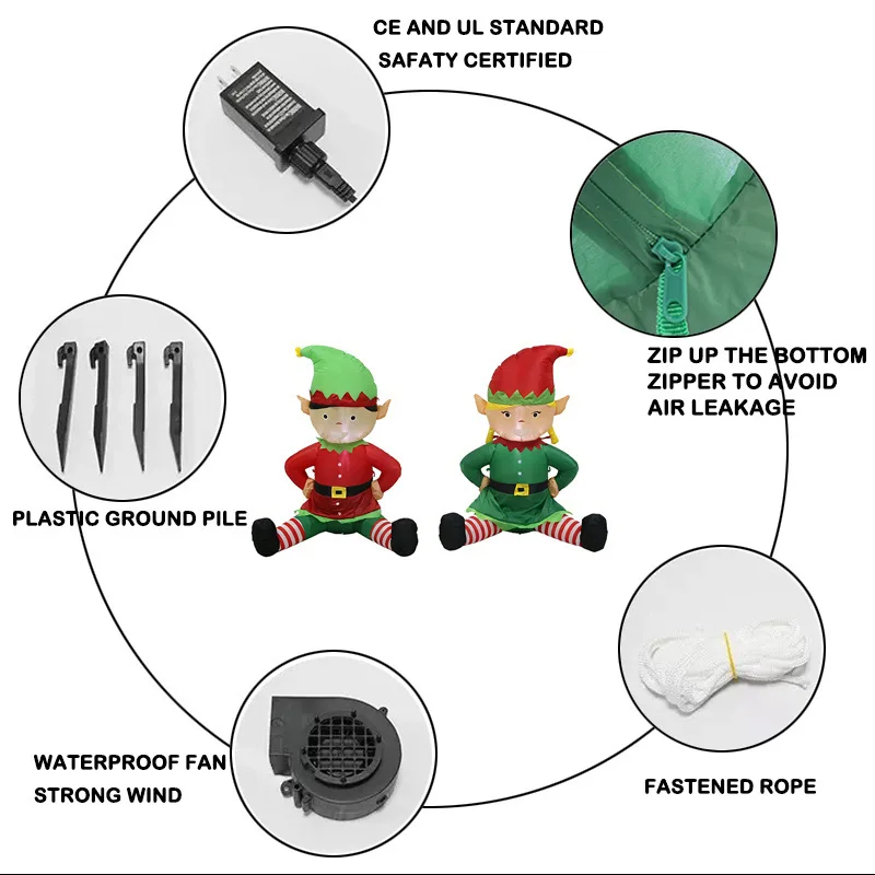 NUOVE decorazioni natalizie gonfiabili Ornamento per bambola elfo giocattolo gonfiabile natalizio per esterni illuminato a LED