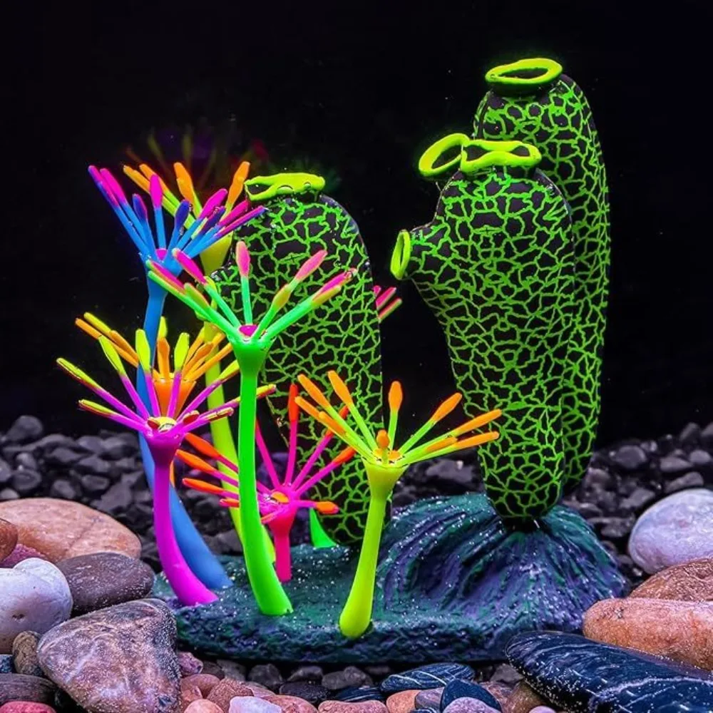 

Simulation Thumb Coral Ornament Colorful Fluorescence Glowing Coral Silicone Artificial Plants Luminous Coral Aquarium