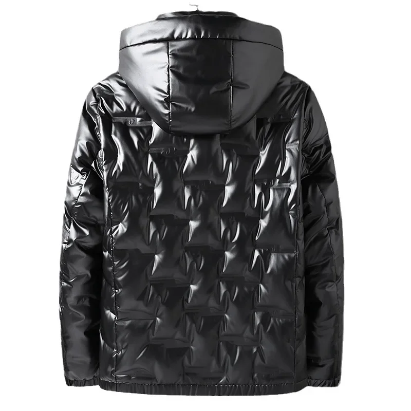 Chaqueta de plumón brillante para hombre, abrigo corto con capucha, impermeable, grueso, cálido, tendencia de moda, nuevo, Invierno