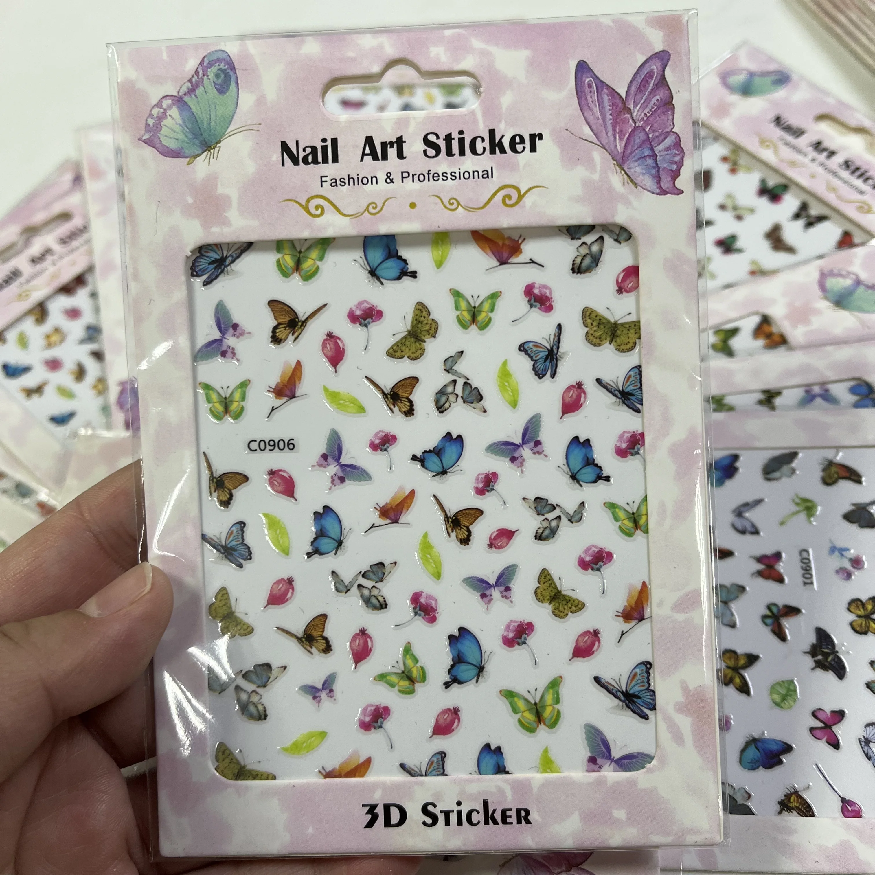 3D Colorful Butterfly Nail Art Sticker Simulated Butterfly Nail Decals Self-adhesive Watercolor Sliders DIY Manicure Decorations