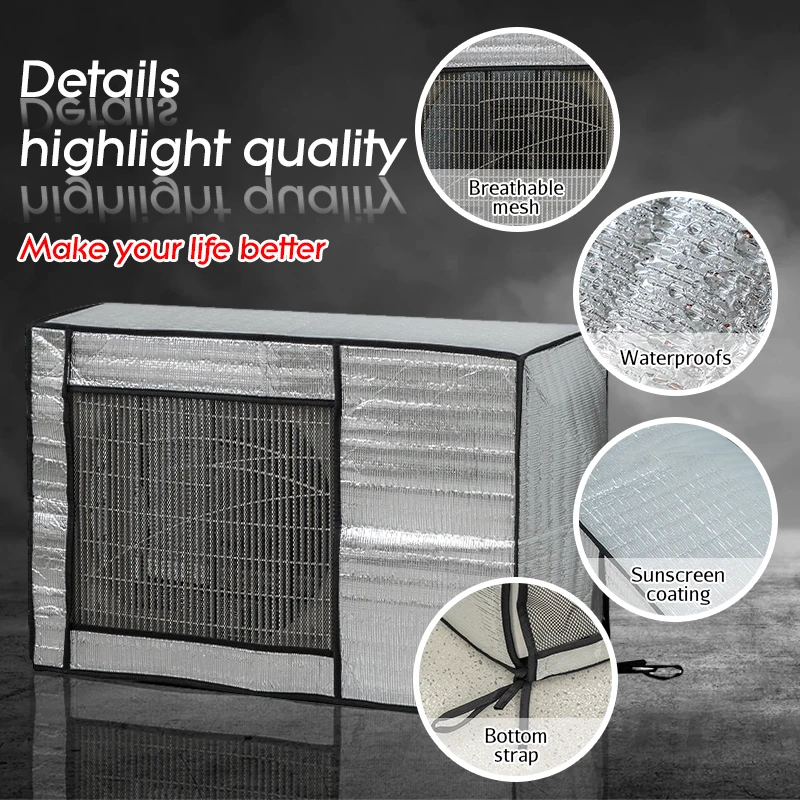 Mini Split Air Conditioner Aluminum Foil Cover for Outside Compressor Units Waterproof Ac Cover with Mesh and Strap for Outdoor