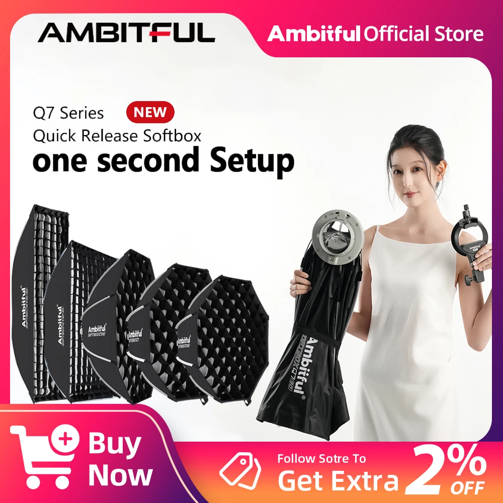 

NEW ！AMBITFUL Q7 Quick-Release Softbox 55cm 65cm With Grid Quick-setup Octagonal Softbox Rectangular Softbox Bowens Bracket