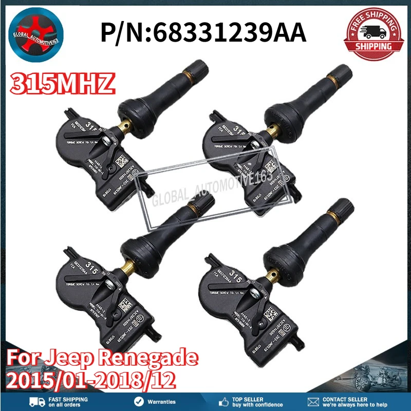 4PCS Tire Pressure Monitor Systems 68331239AA TPMS Sensor 315MHZ For Jeep Renegade 2015/01-2018/12