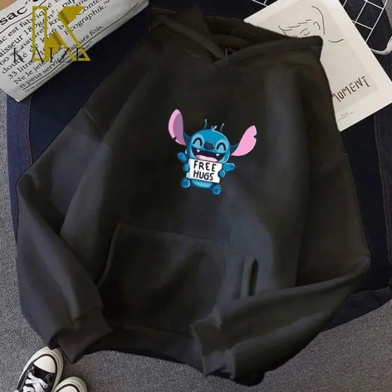 

Loose Pattern Lovely Male Sweatshirts Pocket Disney Stitch Cartoon Cozy Daily Men Hoodies Autumn Winter Popular Pullover