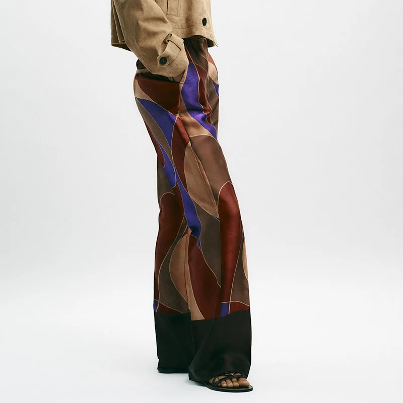 سراويل حريرية مطبوعة غير رسمية جديدة لخريف 2025 تصميم بسيط ساق مستقيمة l الخصر مواد أخرى 00% مطبوعة #3