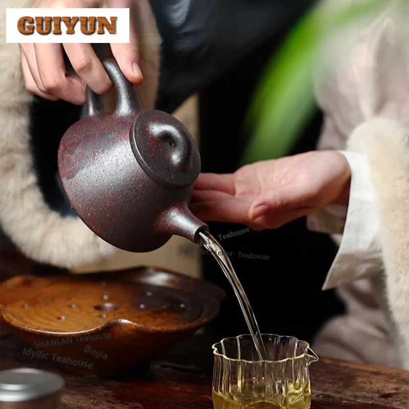 250ml Boutique Yixing Purple Clay Teapots Handmade Stone Scoop Pot Raw Ore Wood-fired Porcelain Mud Kettle Chinese Zisha Tea Set