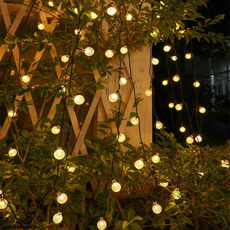 Outdoor  Solar Crystal Globe LED String Lights 8 Lighting Modes Bubble Light Garden Wedding Party Street Decoration