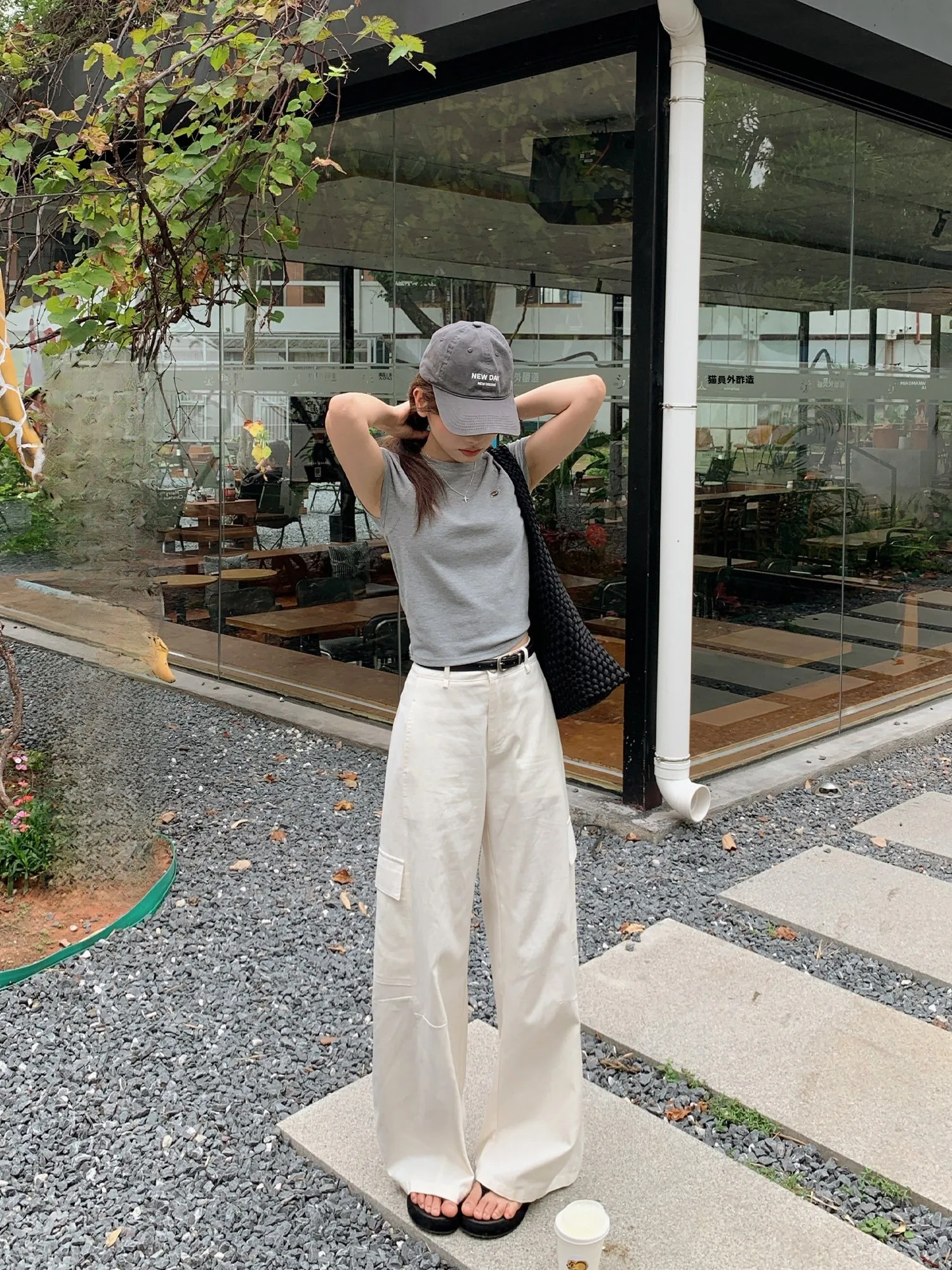 

Loose Wide Leg Casual Pants Women's Spring Summer Autumn Straight Cut Trousers with Belt Slimming Effect Casual Style