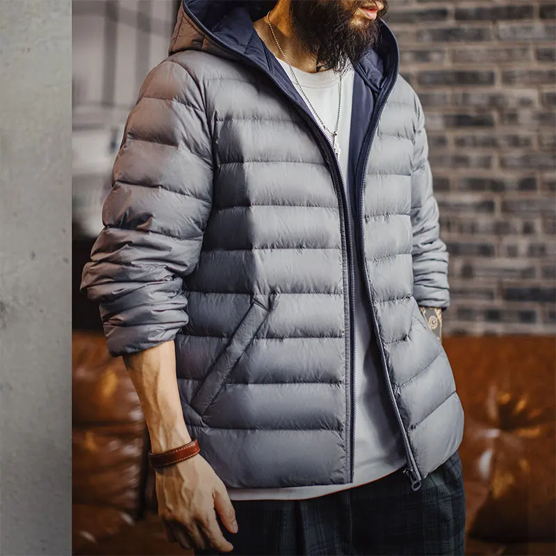 

Maden Men's Winter Hooded Down Jacket Lightweight Hydrophobic White Duck Down Filling Warm Inner Layer Coat for Fall Winter