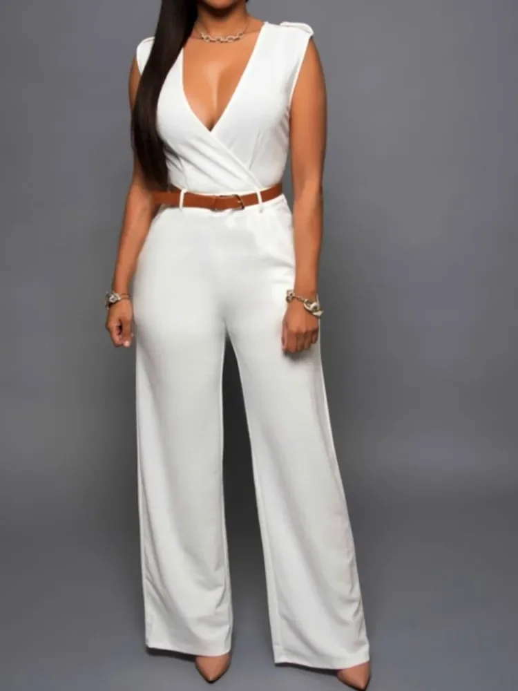 

Nice Business Formal Jumpsuit Work Wear Women Romper Elegant Long Deep V Neck Sleeveless High Waist Wrap Jumpsuits Streetwear
