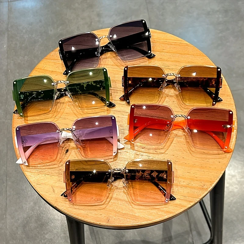 Kacamata tanpa bingkai ukuran besar untuk wanita dan pria, gaya kasual gradasi, anti silau untuk liburan, pesta pantai