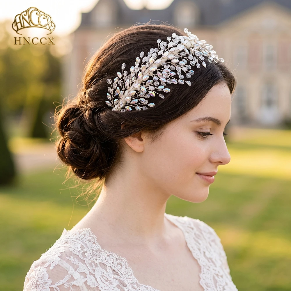 HNCCX Luxury AB Rhinestone Bride Non-slip Headband Shiny Crystal Wedding Wide Head Hoop Hair Accessories For Party Prom HP678