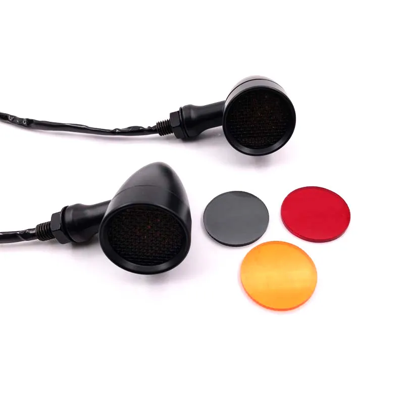 

Black/Chrome Motorcycle 12V Amber Mesh Lens LED Turn Signal Brake Light 10mm Aluminum Housing For Chopper Bobber Cafe Racer