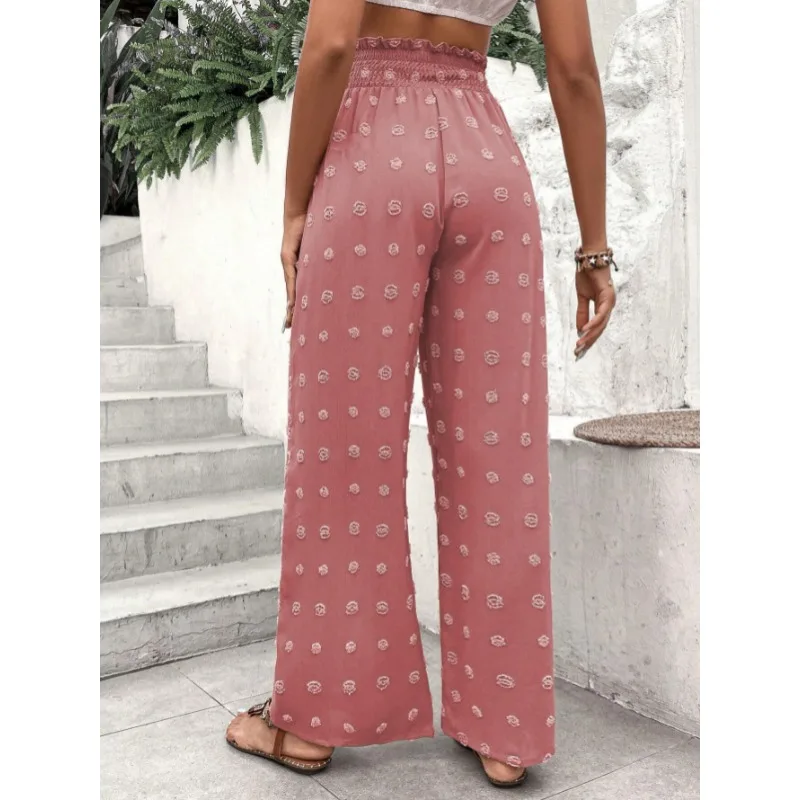 Pantalones de pierna ancha de Jacquard de cintura alta para mujer, ropa femenina, pantalones casuales de moda, novedad de verano