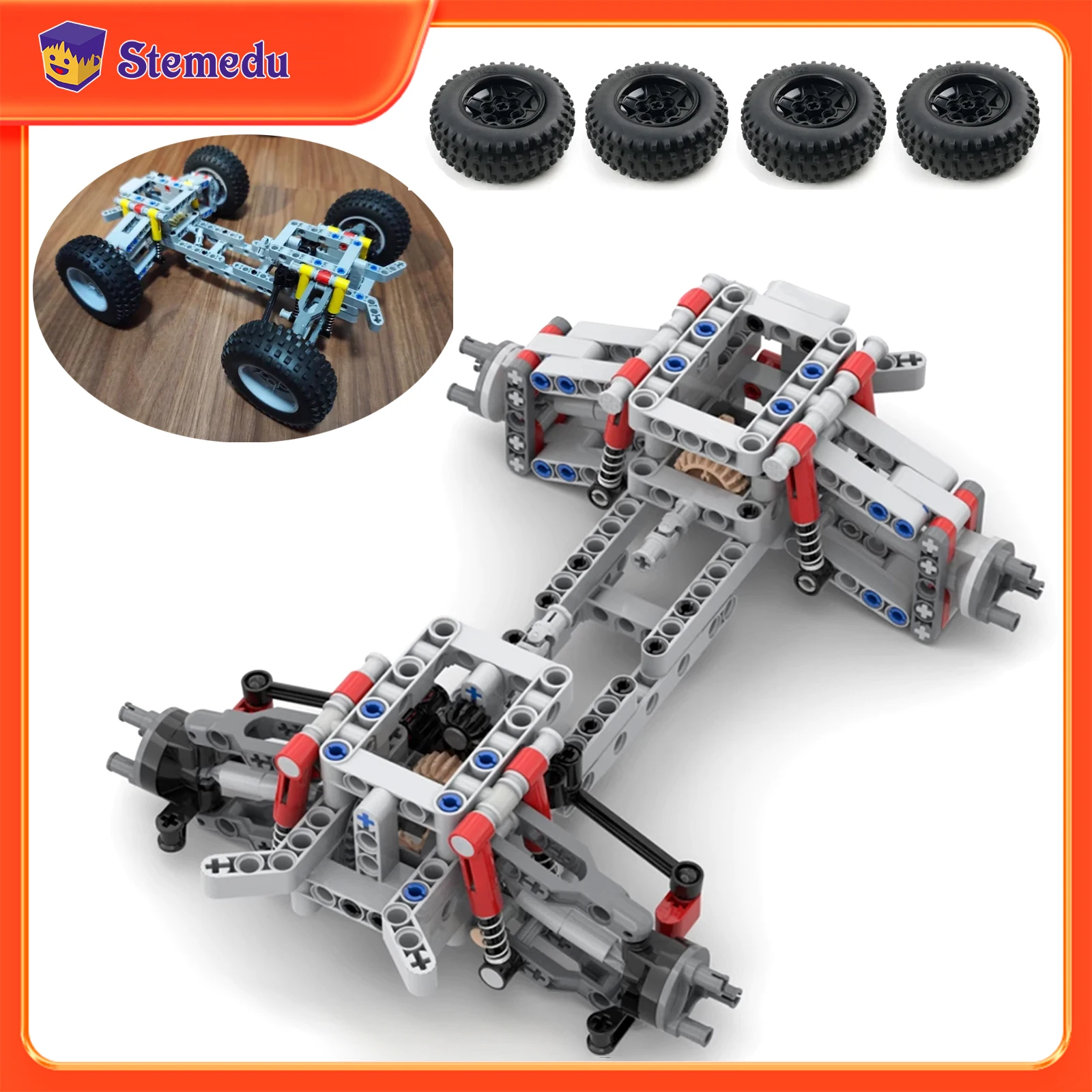 MOC 4WD Four-wheel Drive Independent Suspension Differential Chassis Steering Axle Building Blocks Tech Car Parts Toys Kids Gift