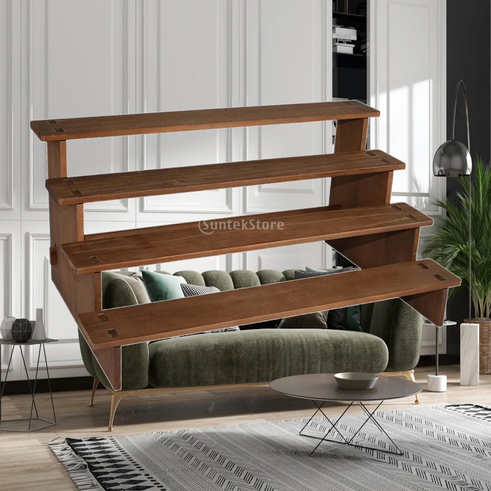 Wooden Jewelry Display Riser Stand 4 Tier Countertop Shelf Organizer for Earrings Rings Necklace Brooch Retail Showcase