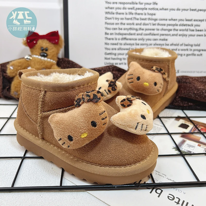 Hello Kitty Stivali da neve per bambini Scarpe di cotone calde Addensare Stivaletti invernali non antiscivolo Protezione dalla neve per ragazza Regalo di Natale sulla neve