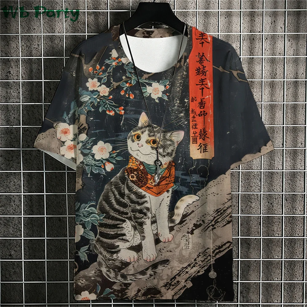Ukiyo-E Graphic T shirts Summer Man Clothes O-Neck Man Short Sleeve T-shirt Casual Loose T-shirt Japanese Style Men's Shirts Top
