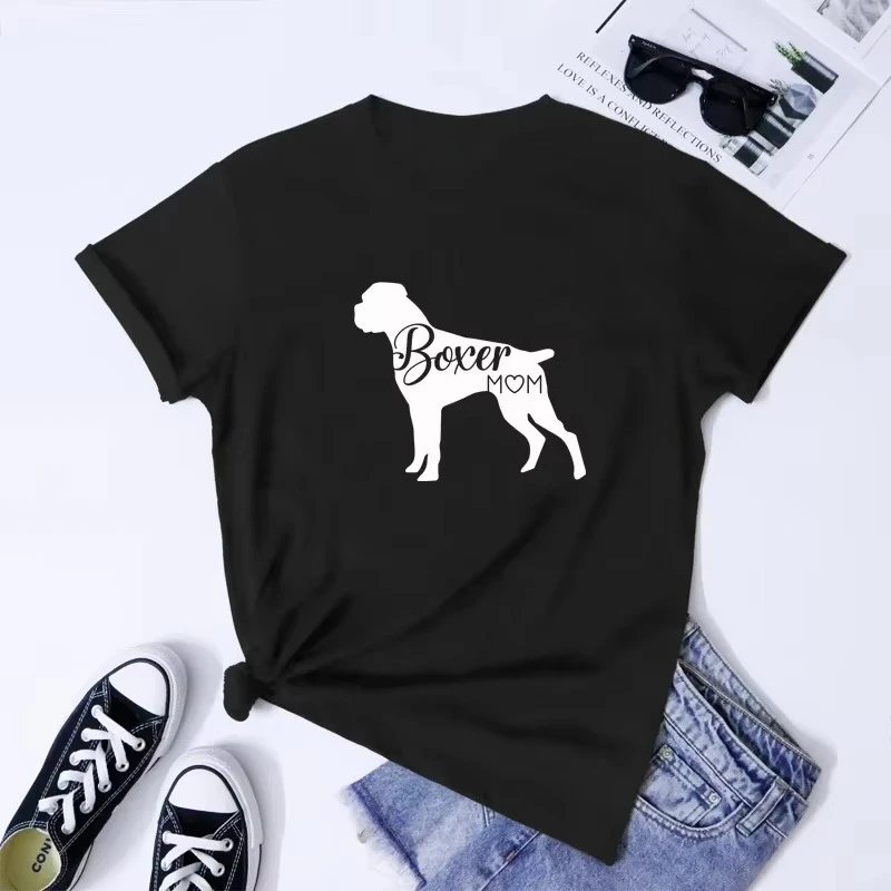 

Boxer Mom T-Shirt Funny Fur Mama Gift Shirt Cute Women Short Sleeve Hipster Dog Person Graphic Tshirt Dropshipping