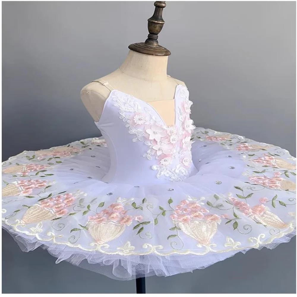 Robe de Spectacle de Ballet pour Enfants, Appliques Roses, Vêtements Professionnels FzLake, Jupe Tutu, Nouveautés