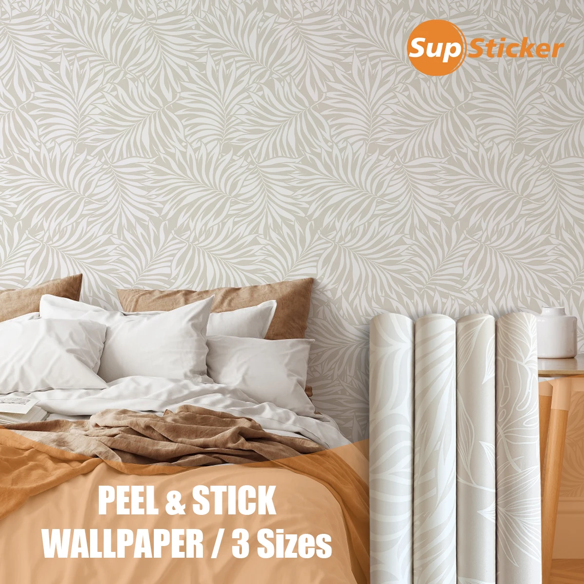 Minimalist Leaf Pattern Peel and Stick Wallpaper, Self - Adhesive Removable Wall Decor for Bedroom Bathroom Living Room