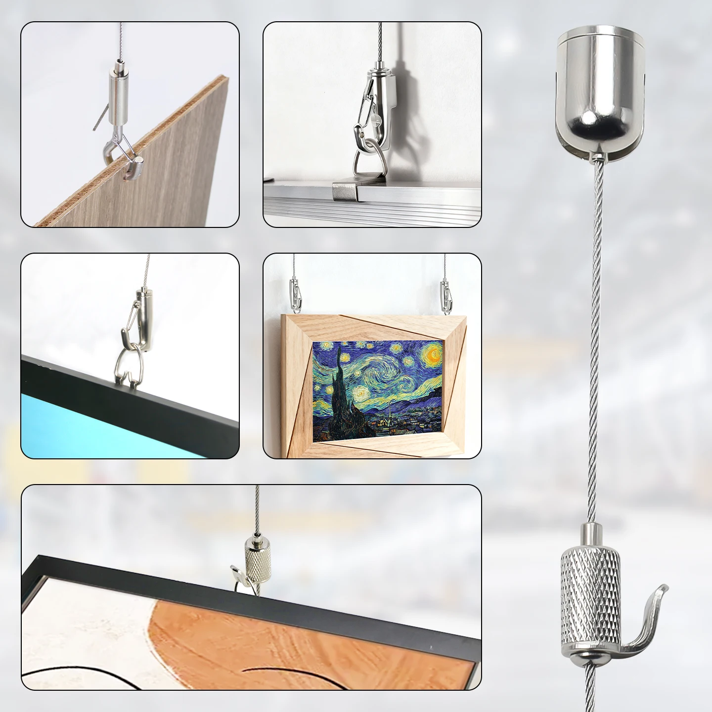 Picture 7: Steel Cable Frame Suspension Kit, 1.5mm Stainless Steel Wire Rope, Adjustable Metal Rope for Hanging Frame