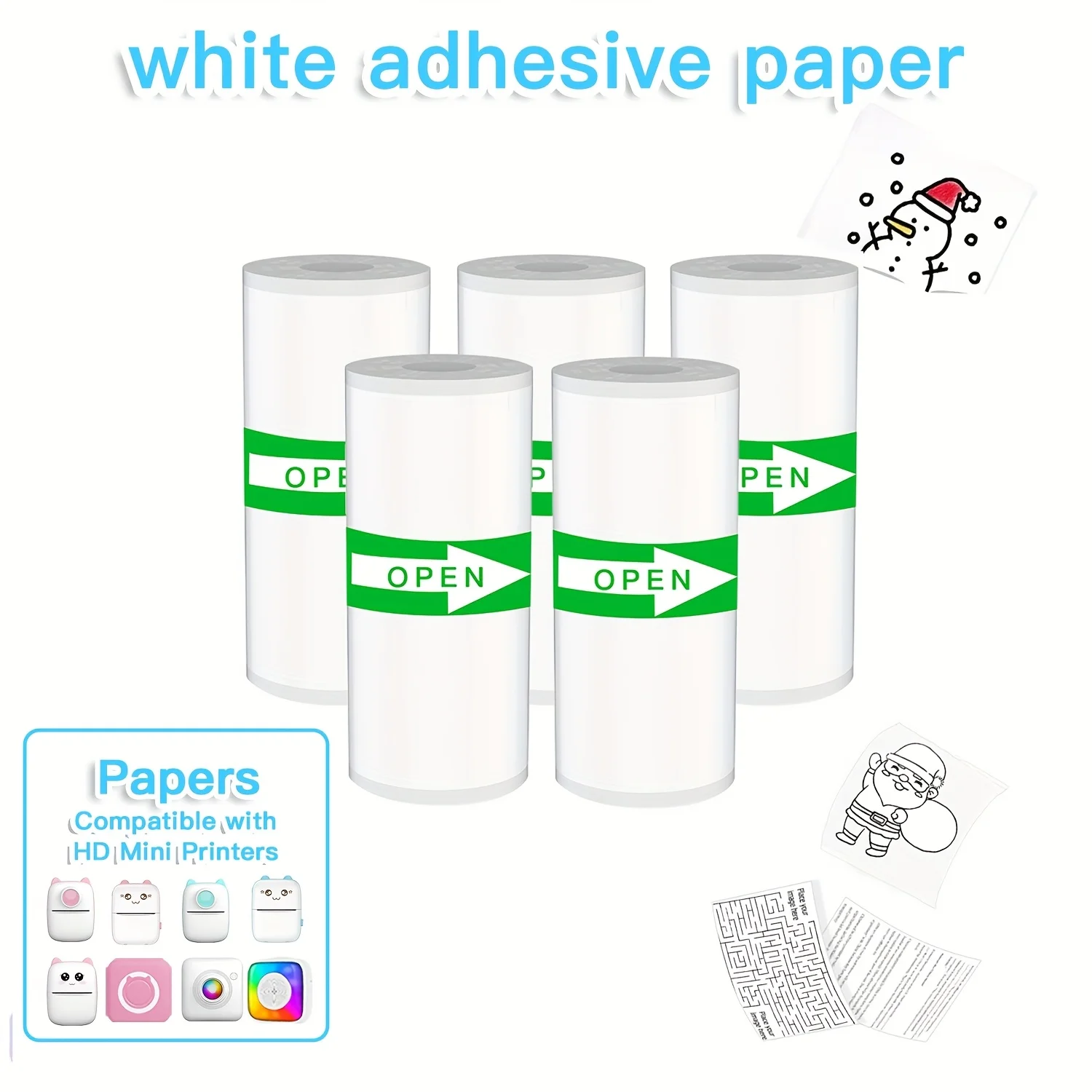 

5/15 Rolls Thermal Sticker Paper Self-Adhesive Inkless Refills for Mini Printers To-Do Lists Journals Memo Labels, 57mm BPA-Free