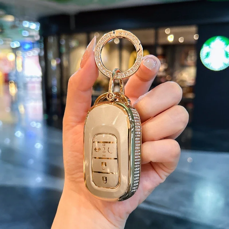 

Car key case cover shell for Honda Civic car accessories cute bear keychain, Diamond car key holder