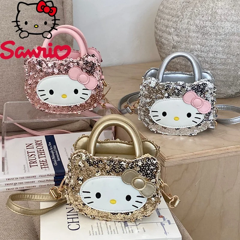 

HelloKitty 2026 New Women's Handbag Fashion High Quality Glitter Crossbody Small Bag Solid Color Versatile Girl Mini Storage Bag