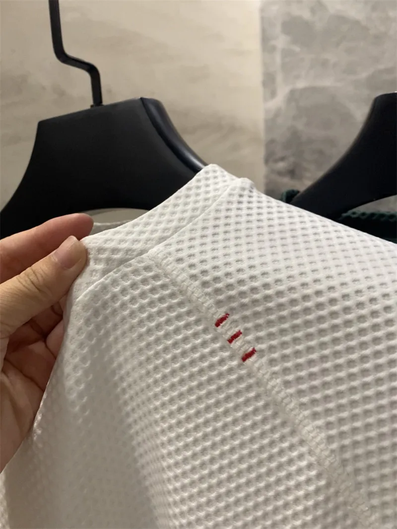 Men's Fitness round Neck Long Sleeve T-Shirt Standard Fit Polyester Breathable Sporty Style Visual High-end Waffle Pattern