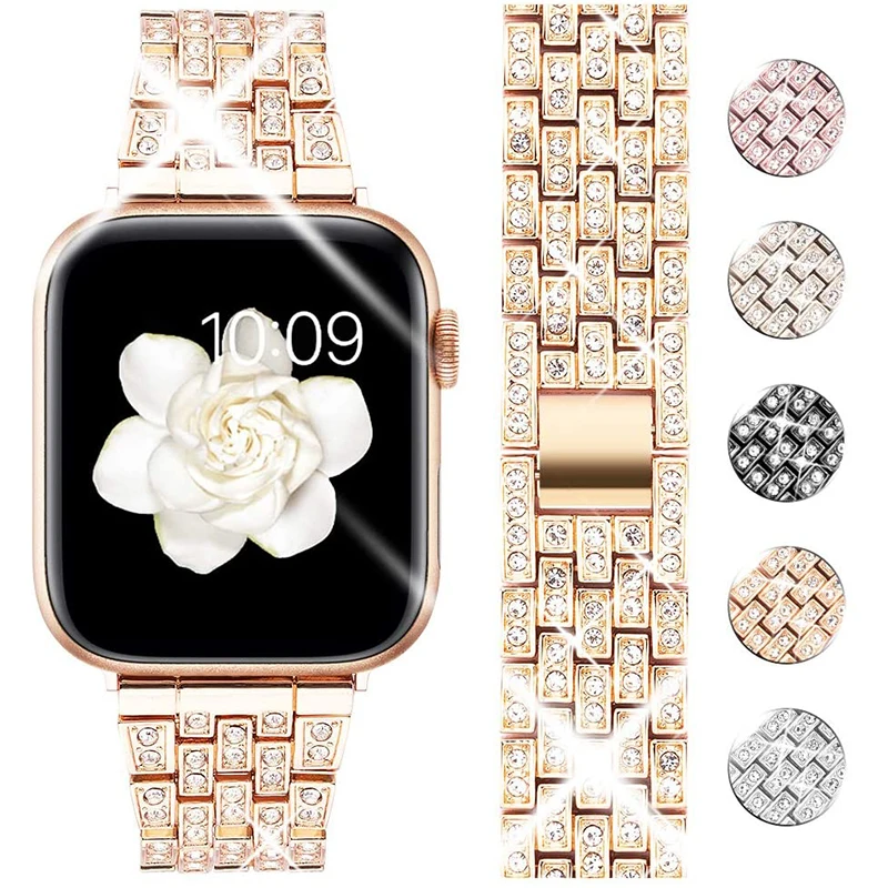 Diamentowa bransoletka do zegarka Apple Watch Band 41 mm 40 mm moda damska Pasek ze stali nierdzewnej iWatch Ultra 2 49 mm 9 8 7 6 SE 5 4 45 mm 44 mm