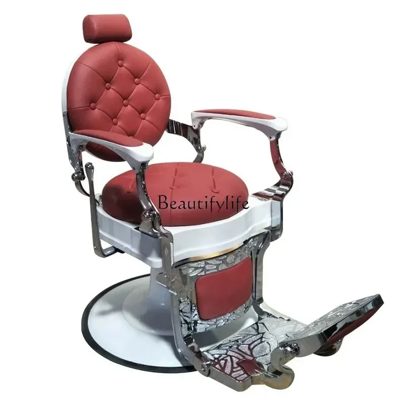 Barber chair Hair shop retro oil head reclining shaving chair